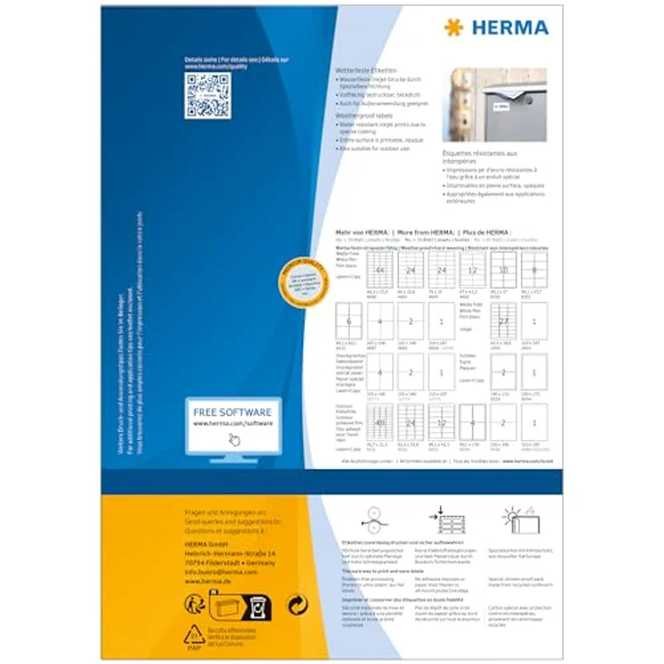 HERMA 1.080 wetterfeste Folienetiketten 4594, selbstklebend, weiß, 63,5 x 29,6 mm, matte Oberfläche, abwaschbar – Bild 3
