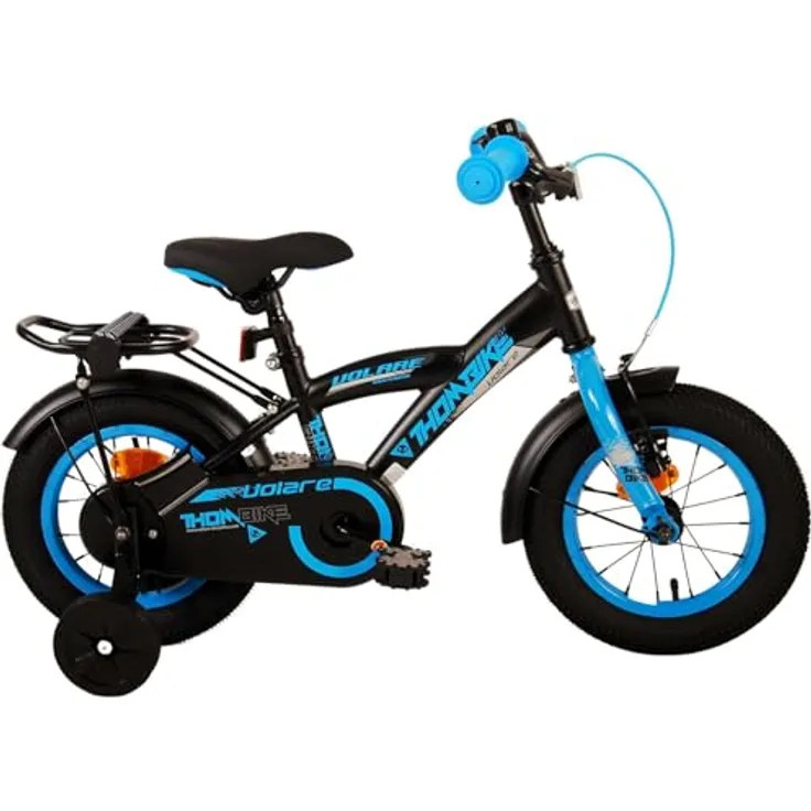 Volare Thombike Kinderfahrrad - Jungen - 12 Zoll - Schwarz Blau, Fahrrad mit blau-schwarzem Design