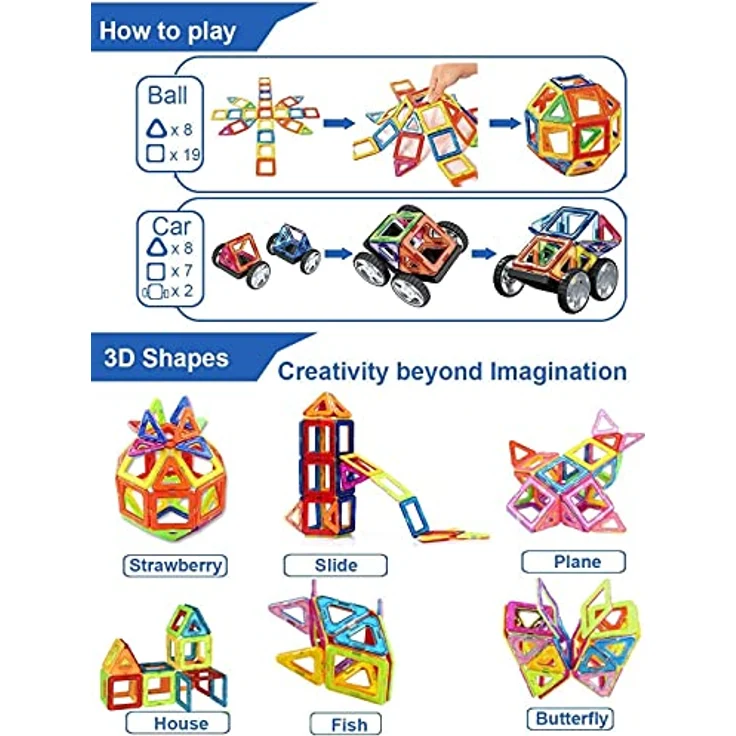 CONDIS Magnetische Bausteine 95 Teile, Magnetspielzeug Magneten Fuer Kinder Magnetbausteine Set Magnet Spielzeug Magnetspiele für Kinder Geschenk ab 3 4 5 6 7 8 Jahre Junge Mädchen Bauklötze Bausatz - Preisvergleich – Bild 3