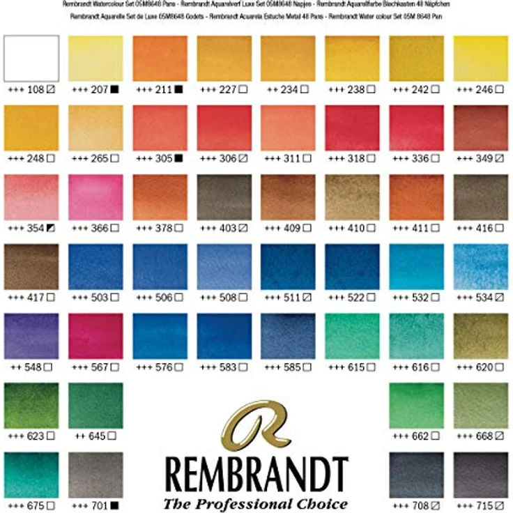 Rembrandt Watercolour Box 48 Pans & Sable Brush, professionelles Aquarellset im Metallkoffer, allgemeine Farbauswahl – Bild 4