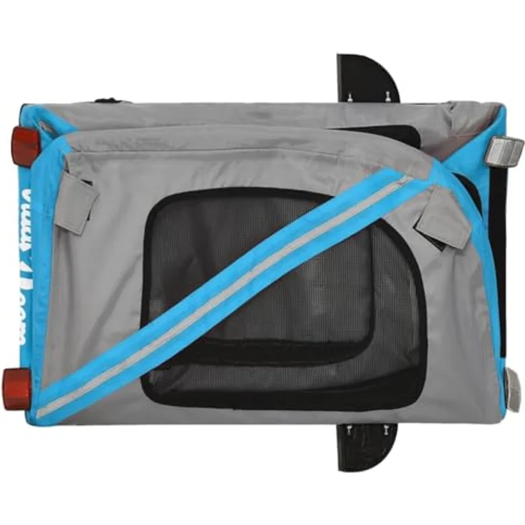 vidaXL Fahrradhundeanhänger Blau und Schwarz, Oxford-Gewebe & Eisen, für kleine Hunde und Katzen, mit PVC-Dach – Bild 10