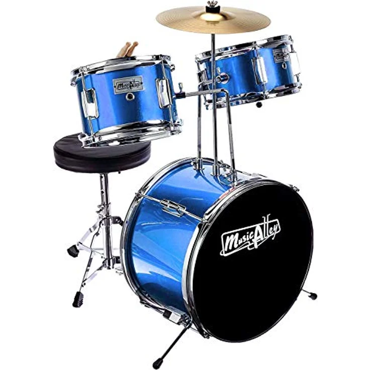 Music Alley Junior Drum Kit for Kids with Kick Drum Pedal, Drum Stool & Drum Sticks - Blue - Preisvergleich – Bild 2
