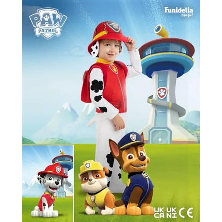 Funidelia Offizielles Marshall Paw-Patrol Kostüm für Kinder, Overall mit Schwanz, Mütze und Rucksack, Größe 3-4 Jahre, rot, für Karneval und Halloween – Bild 4