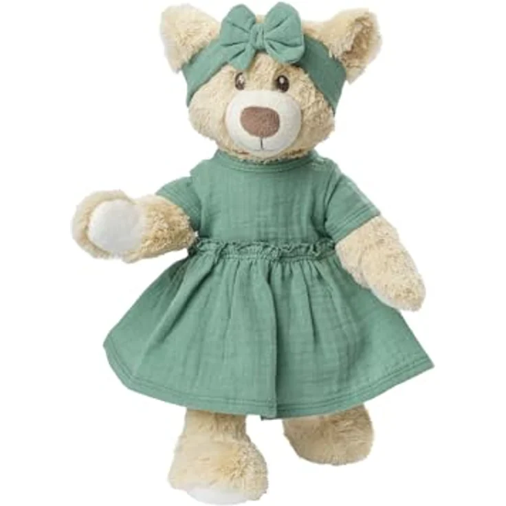 Heless 1424 - Puppenkleidung aus 100% Bio-Baumwolle, 2-teiliges Set mit Kleid und Haarband in Salbeigrün – Bild 4