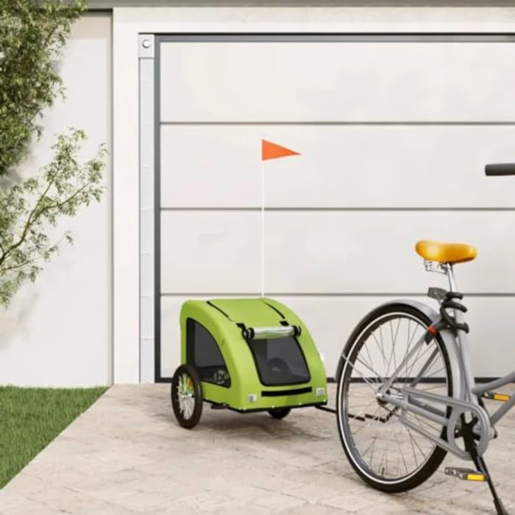 vidaXL Fahrradhundeanhänger Fahrradanhänger Hunde Grün Oxford-Gewebe und Eisen, Robuster Rahmen und komfortables Design – Bild 3