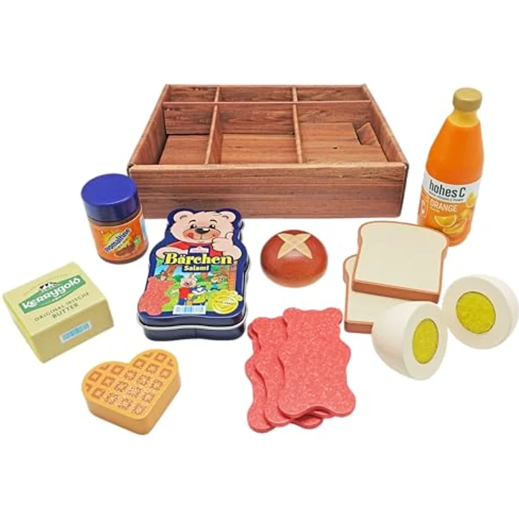 tanner DER KLEINE KAUFMANN Tanner Deco – Großes Frühstücksset aus Holz, hellbraun, 8 Holz-Miniaturen mit Metalldose und scannbaren Barcodes, geeignet ab 2 Jahren – Bild 3