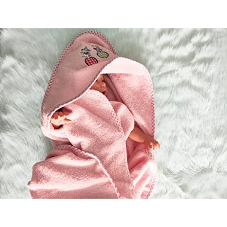 ZOLLNER Kapuzenhandtuch, Walkfrottee 100 x 100 cm, 100% Baumwolle, rosa mit Hündchen-Einstickung – Bild 3