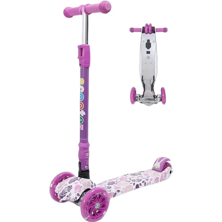 Europebazar Habib Metall-Roller 3-Rad mit LED Licht, klappbar, verstärkter Metall-Unterboden, bis 50kg, pink – Bild 1