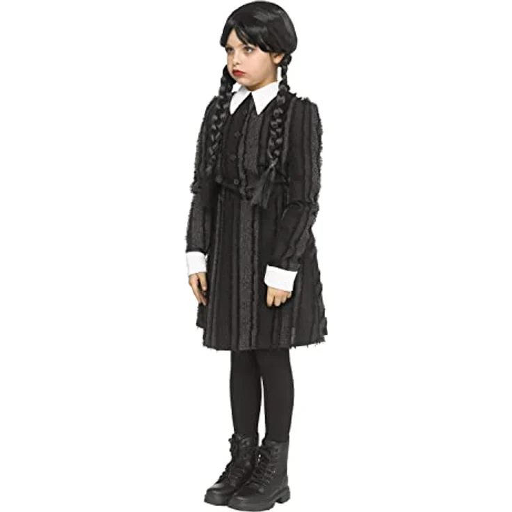 Fun World Division Düsteres Schulmädchen Kostüm für Kinder, schwarzes Kleid mit Bubikragen, Größen 146-152 – Bild 4