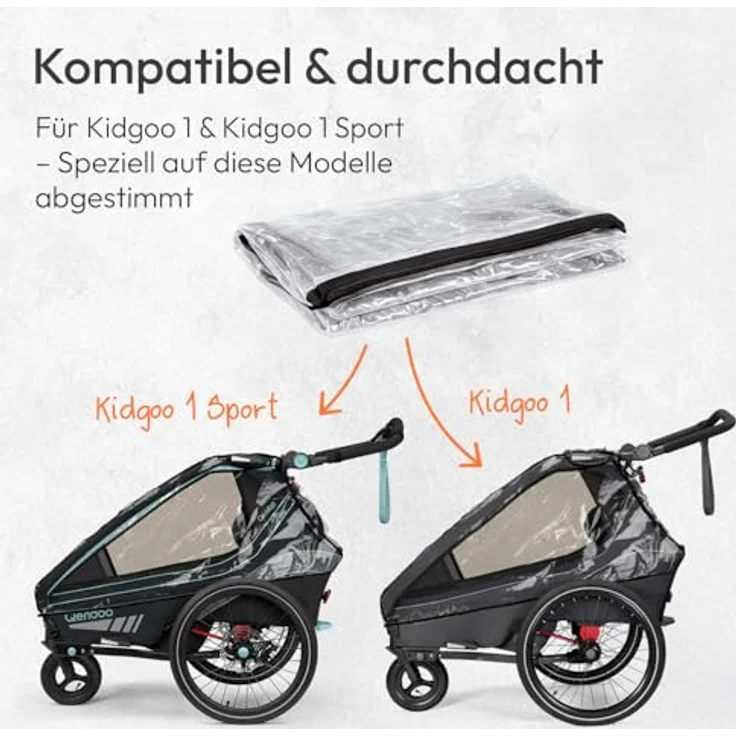 Qeridoo Kinderwagen-Regenschutzhülle Kidgoo 1, Regenschutz Regenverdeck für Qeridoo Fahrradanhänger Kidgoo 1, transparente Folie mit Belüftungslöchern, Polyethylen, passend für Qeridoo Kidgoo 1 – Bild 4