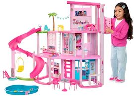 BARBIE - Traumvilla, Poolparty Puppenhaus mit mehr als 75 Teilen und Rutsche