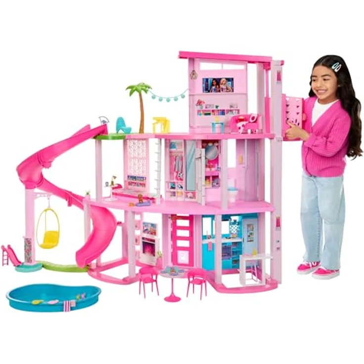 BARBIE - Traumvilla, Poolparty Puppenhaus mit mehr als 75 Teilen und Rutsche über 3 Etagen, Haustieraufzug und Spielbereiche für die Welpen, für Kinder ab 3 Jahren, HMX10 – Bild 1