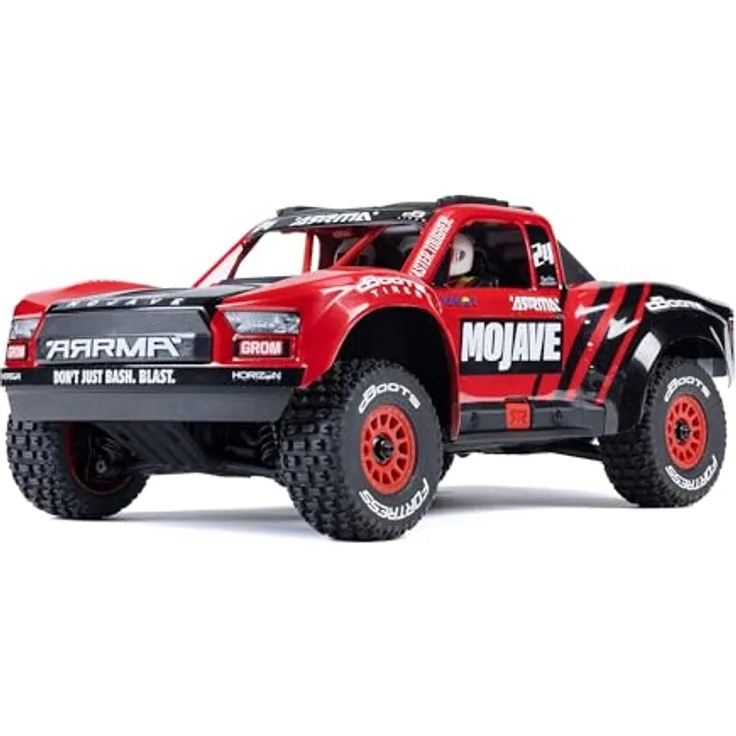 ARRMA Mojave Grom Ferngesteuertes Auto, RC Auto 1/18, bürstenloser Motor über 30 km/h, inkl. Akku und Zubehör, Rot-Schwarz