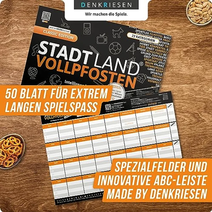 DENKRIESEN - Stadt Land VOLLPFOSTEN® Classic Edition - 'Intelligenz ist relativ' - A4 | Partyspiel | Familienspiel | Stadt Land Fluss | Spielblock | Geschenkidee – Bild 3