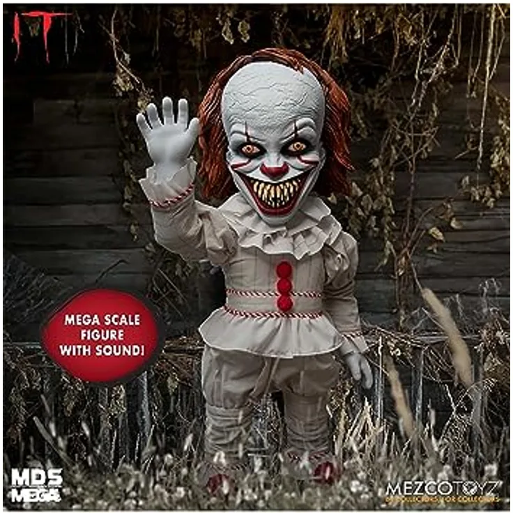 Stephen Kings Es MDS MegaFigur Sinister Pennywise mit Sound weiß/rot, aus Kunststoff. Hersteller: NECA.