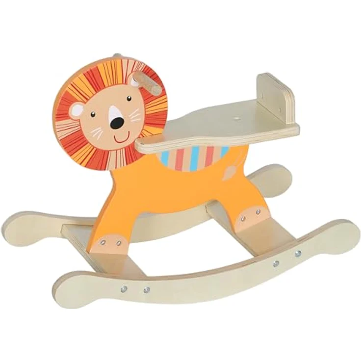 AIYAPLAY Schaukelpferd Holz, Löwentema mit Haltegriffen und kippsicherer Basis für Kinder von 2-5 Jahren, orange – Bild 1