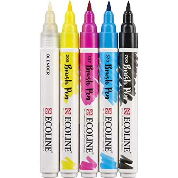 Ecoline Talens 5 Brush Pens Primary, T1150-9900, Diverse (Farbset) - Flüssige Wasserfarbe mit hoher Leuchtkraft, weiche flexible Pinselspitze – Bild 4