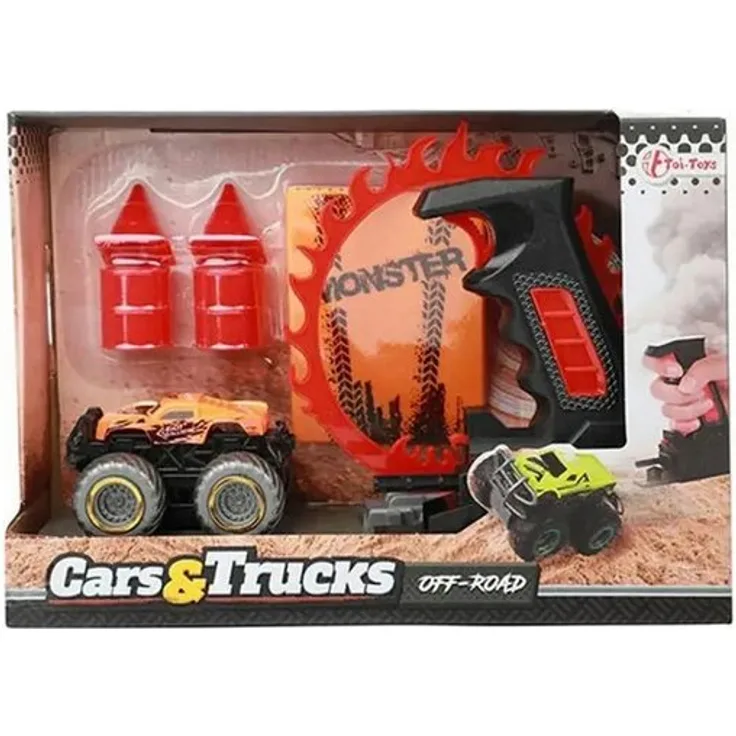Toi-Toys CARS_TRUCKS Set Monster Truck mit Shooter, Rampen und robustem Kunststoff für Kinder ab 3 Jahren
