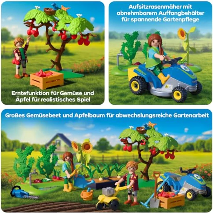 Playmobil Idyllic Vegetable Garden, Spielset mit Apfelbaum, Rasenmäher und Gemüsefiguren, Modell 72165 – Bild 4