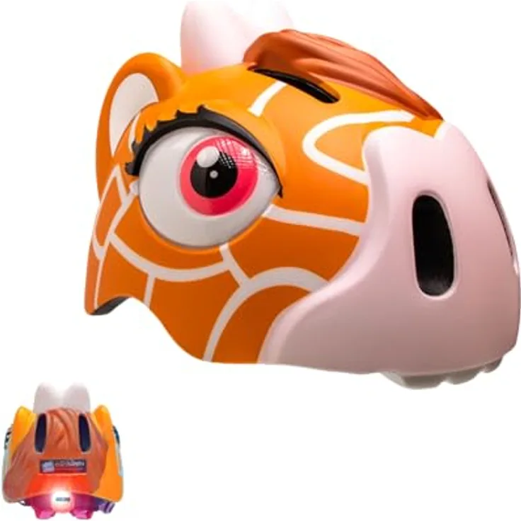 Crazy Safety Animal Kinderhelm, verstellbar mit LED-Sicherheitslicht, Kinnkissen, abnehmbare Innenpolster, rot