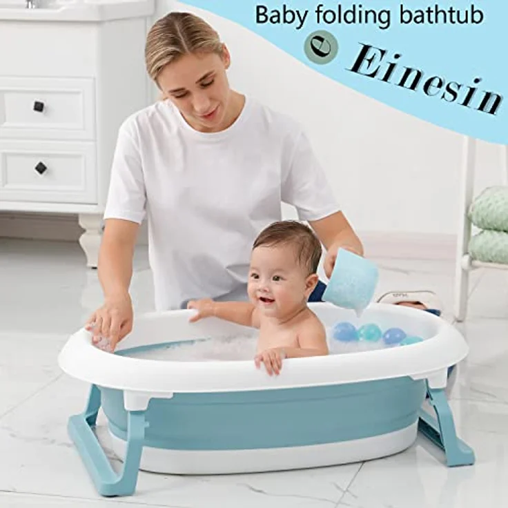 Groß Faltbare Baby Badewanne mit 55 Litern Volumen, Baby Wanne Inkl. Badewanneneinsatz Baby, Kinder Bälle, Baby-haarwaschbecher, Babybadewanne Faltbar für Babys 0-6 Jahre, 80 X 49 X 25 cm – Bild 3