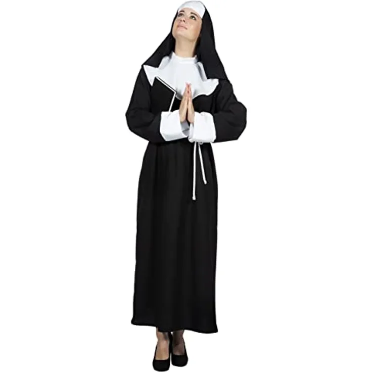 Wilbers Nonne (44), 4-teiliges Kostümset mit schwarzem Kleid, Nonnenhaube und Kordel, 100% Polyester