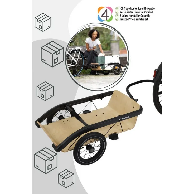 Hamax Venture+ Cargo, Fahrradlastenanhänger mit FSC-zertifizierter Sperrholzplatte, 50 kg Tragfähigkeit