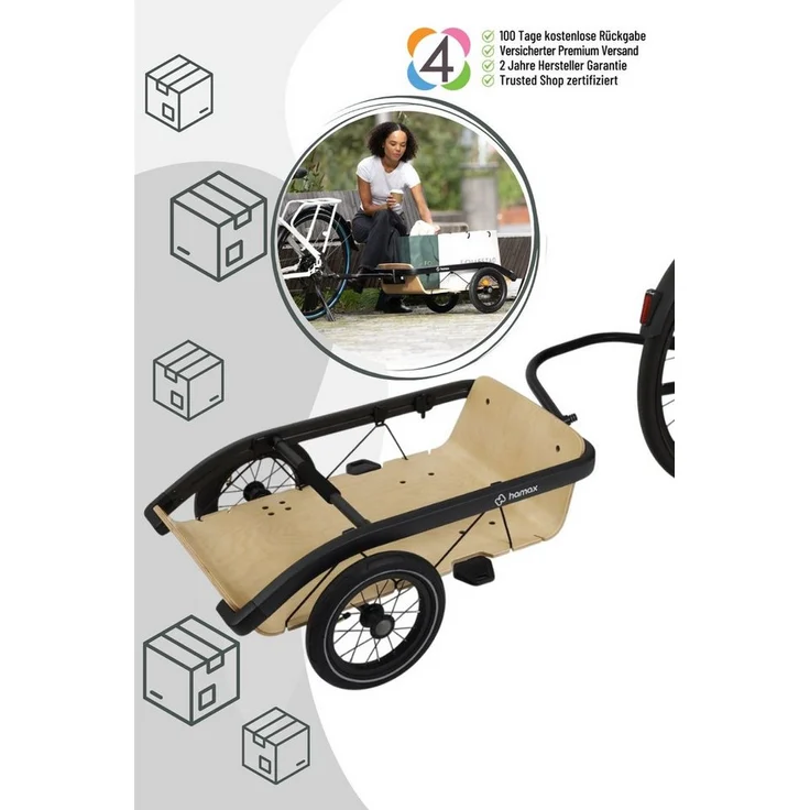 Hamax Venture+ Cargo, Fahrradlastenanhänger mit FSC-zertifizierter Sperrholzplatte, 50 kg Tragfähigkeit