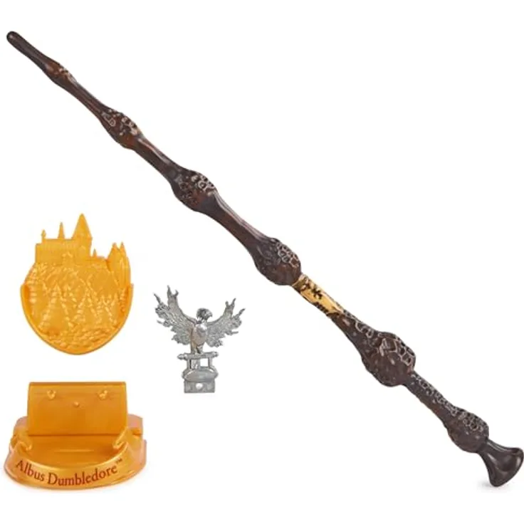 Wizarding World Albus Dumbledore Zauberstab, authentische Kunststoff-Replik mit goldener Hogwarts-Halterung, 30,5 cm, Spielzeug für Kinder ab 14 Jahren