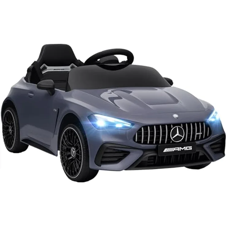 AIYAPLAY Kinder Elektroauto Mercedes-AMG, 12V mit 2,4 GHz Fernbedienung, 2 Motoren, sanftem Start/Stopp, MP3, LED-Beleuchtung, Federung, Hilfsräder, grau, für 3-6 Jahre
