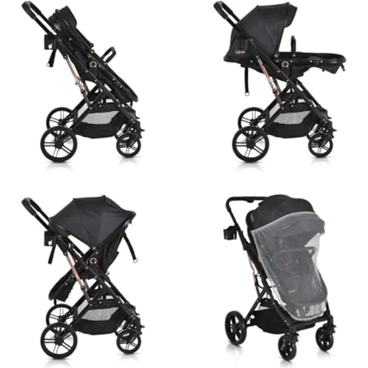 Moni Rafaello 2 in 1 Kombikinderwagen, Kinderwagen mit umbaubarer Tragetasche und Sportsitz, inklusive Fusssack und Moskitonetz, grau – Bild 5