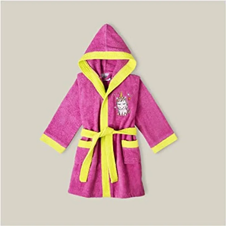 Fuchsia Kinder Bademantel 100% Baumwolle - Größe: 2-4 Jahre - OEKO-TEX®