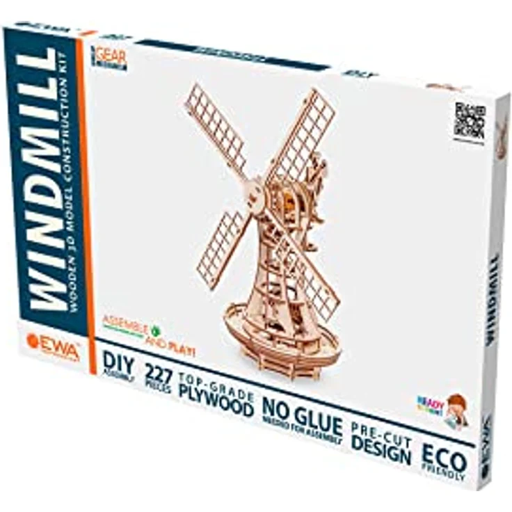 EWA Eco-Wood-Art - 3D-Holzpuzzle für Jugendliche und Erwachsene - WINDMÜHLE- DIY-Bausatz, Selbstmontage, kein Kleber erforderlich - 227 Stück – Bild 4