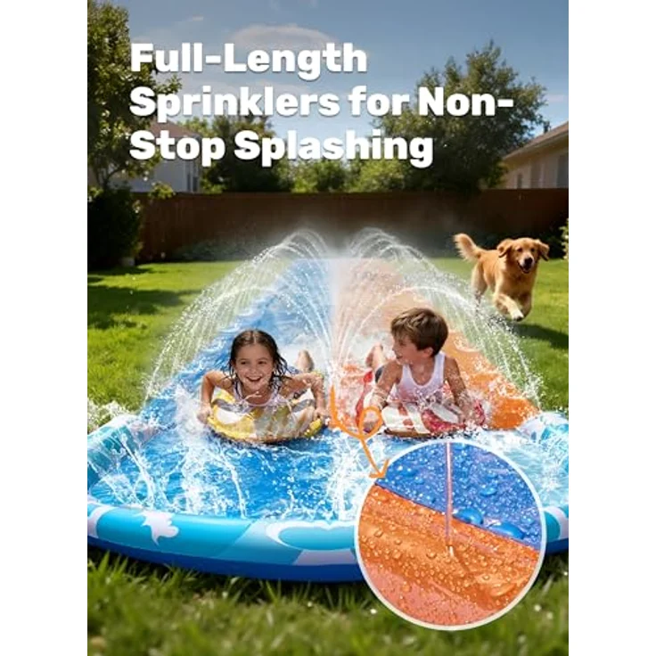 JOYIN 32,5ft Ultralange Doppelte Wasserrutsche, Rasen-Wasserrutsche mit integriertem Sprinkler und 2 aufblasbaren Boards für Kinder und Erwachsene, farbenfrohes Design für Sommerpartys, Garten- und Außenaktivitäten – Bild 4