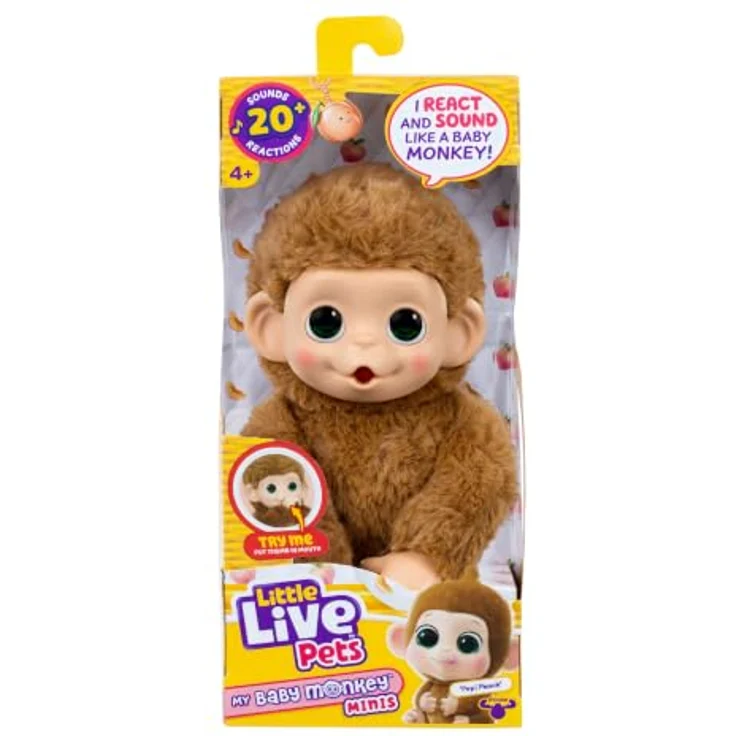 LITTLE LIVE PETS Mini-Babyäffchen, Karamellfarbenes Plüschtier mit Geräuschen und 15 cm Größe, ab 4 Jahren – Bild 10