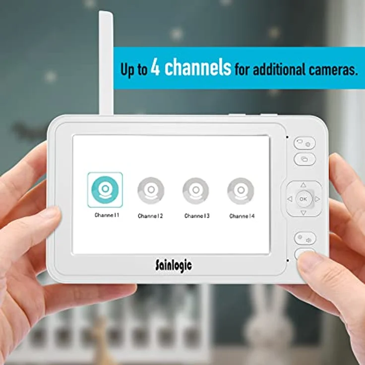 Sainlogic Video Babyphone mit Kamera,1080P FHD 5 Zoll LCD Display, Tag und Nachtansicht,100m Reichweite, Weitwinkelobjektiv, Weckfunktion, Temperatursensor, Weiß – Bild 3