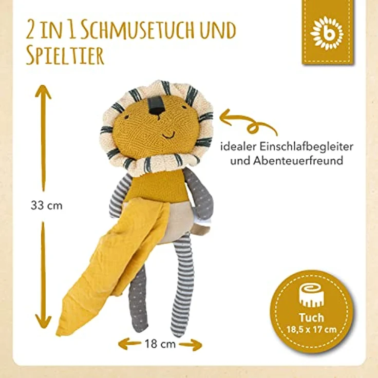 Bieco Kuscheltier Löwe mit Schmusetuch | 30 cm | Löwe Kuscheltier Gehäkelt | Baby Stofftier Löwe zum Kuscheln | Löwen Kuscheltier Baby | Gehäkeltes Kuscheltier für Babys | Baby Kuscheltiere – Bild 5