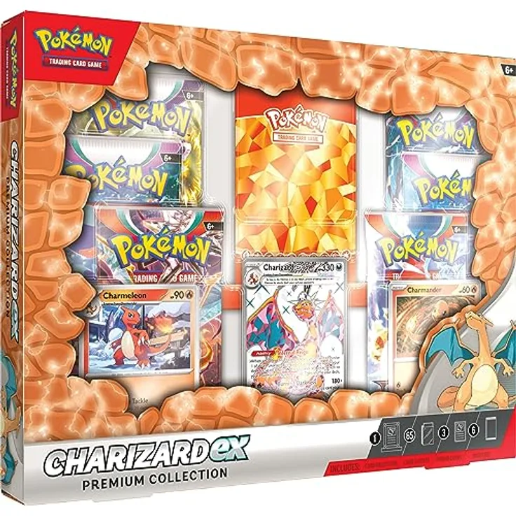 Pokémon Charizard EX Premium Collection Box - EN, mit geprägter holografischer Promokarte und 2 holografischen Karten, englischsprachige Version