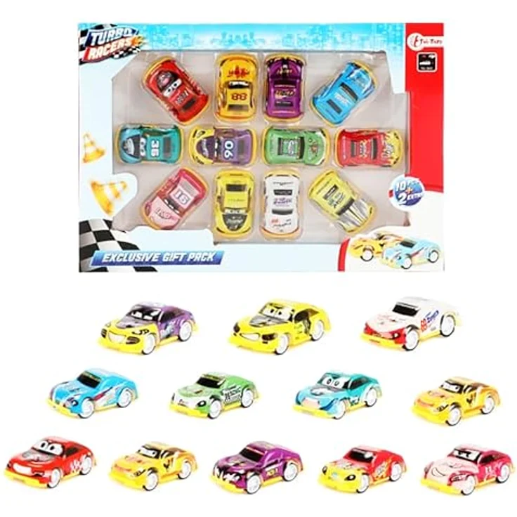 Toi-Toys Turbo Racers Mini RENNAUTO Set, 12-tlg. Rallye Spielzeugautos mit Rückziehmotor, bunt – Bild 1