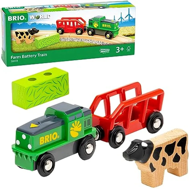 BRIO® Bauernhof Batterie-Zug, Spielzug-Eisenbahn mit Antipp-Funktion und Magnetkupplung, FSC®-zertifiziert