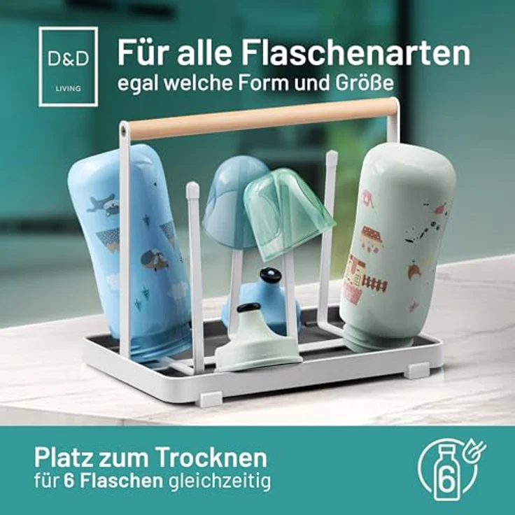 D&D Living All-in-One Flaschenhalter für SodaStream, Universal-Trockenständer aus Metall, Schwarz, für 6 Flaschen, abgerundete Kanten und Gumminoppen – Bild 2