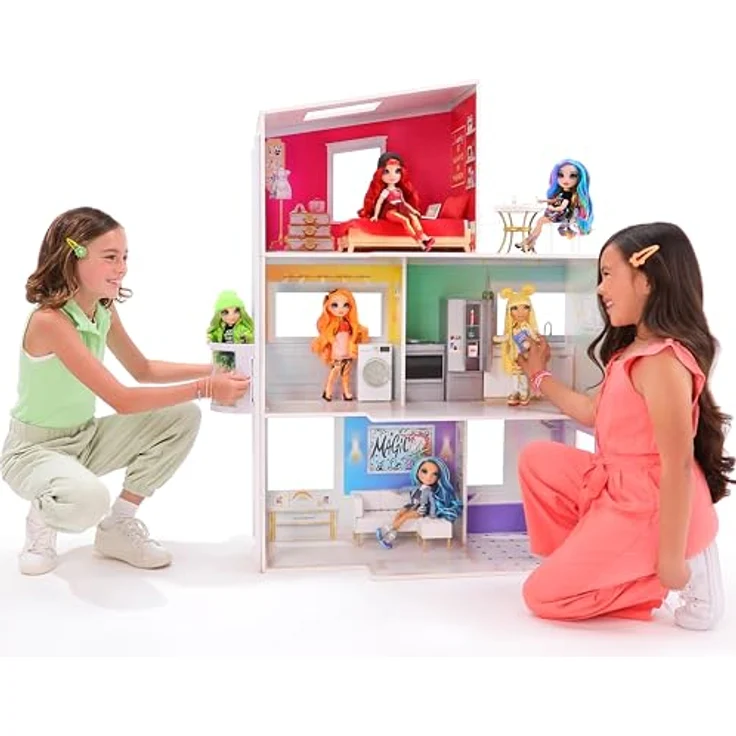 Rainbow High Townhouse - 3-Stöckiges Holzpuppenhaus mit 5 Bunten Zimmern & Terrasse - Komplett Eingerichtetes Haus mit Funktionierendem Lift und Zubehör - Spielzeug für Kinder von 4 bis 12+ Jahren – Bild 2