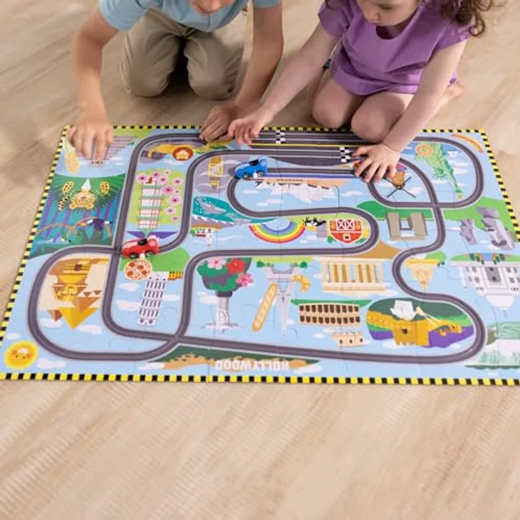 Melissa & Doug Bodenpuzzle aus Karton Schienen um die ganze Welt und aufziehbare Fahrzeuge – 48 Teile, für Jungen und Mädchen ab 3 Jahren – Bild 5