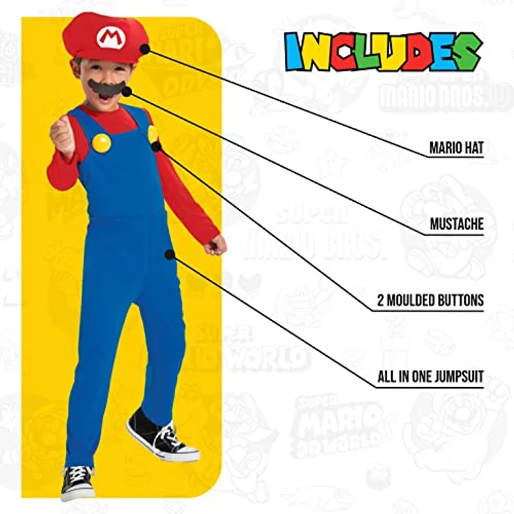 SUPER MARIO Disguise Offizielles Nintendo Kostüm Mario Kart Kostüm Kinder Jungen Faschingskostüme Kinder M - Preisvergleich – Bild 3