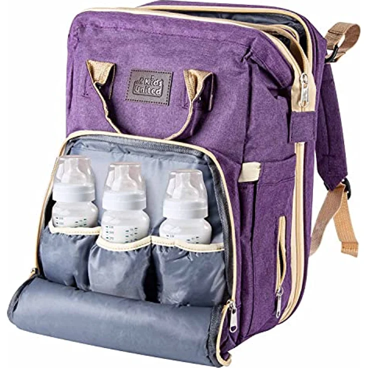 all Kids United® Baby Wickelrucksack Deluxe, multifunktionale Babytasche mit integriertem Babybett, Wickelauflage und Kinderwagen-Haken, violett – Bild 4