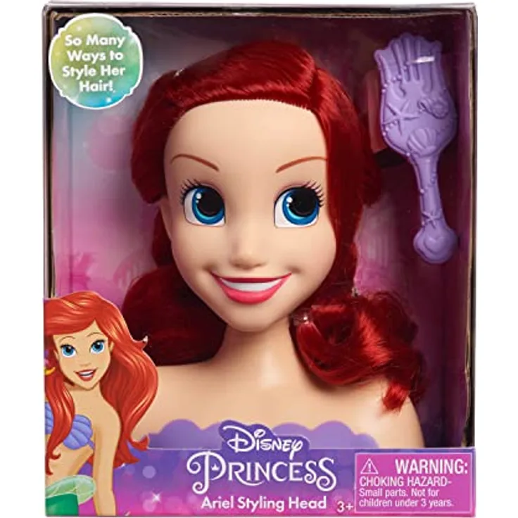Disney Princess Ariel Frisierkopf Mini 14cm mit Haarbürste für Styling-Spaß, ab 3 Jahren, Just Play