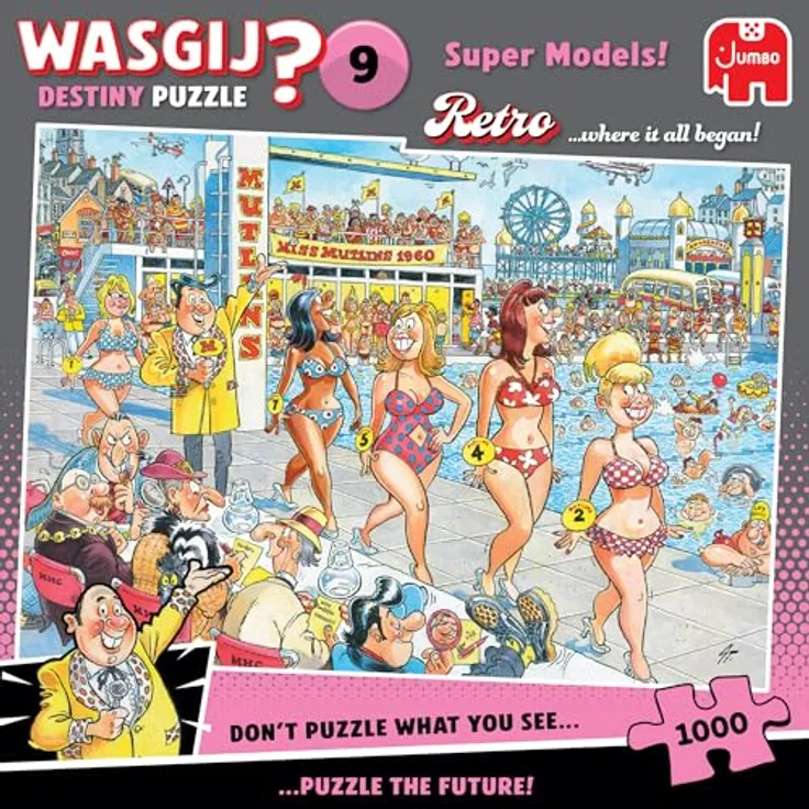 Wasgij Retro Destiny 9, Super Models, 1000 Teile Erwachsenen-Puzzle aus 100% recyceltem Karton, herausfordernd und farbenfroh