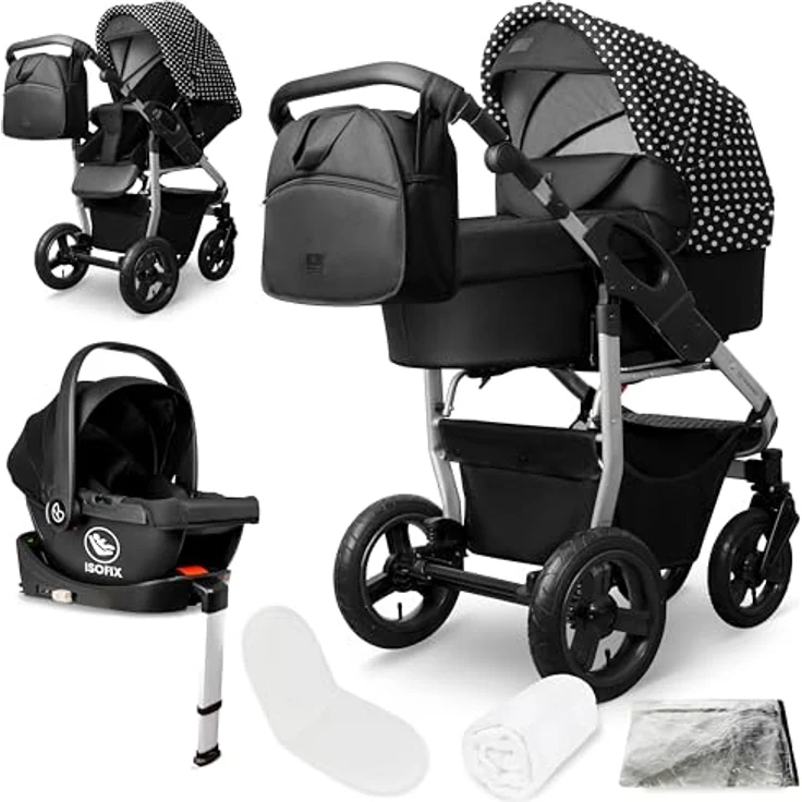 Bergsteiger Capri Kombikinderwagen 4-in-1, Babywanne, Sportsitz, i-Size Babyschale mit Isofix-Station, höhenverstellbar, faltbar, inkl. Zubehör – Bild 1