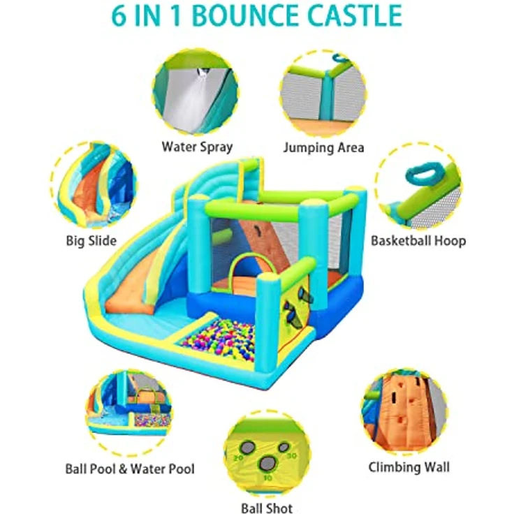 FBSPORT Hüpfburg, 6-in-1 Wasserspielcenter mit Gebläse, Trocken/Wasserrutsche, Planschbecken, Kletterwand und Basketballkorb, geeignet für bis zu 5 Kinder/180 kg, für Indoor & Outdoor – Bild 5