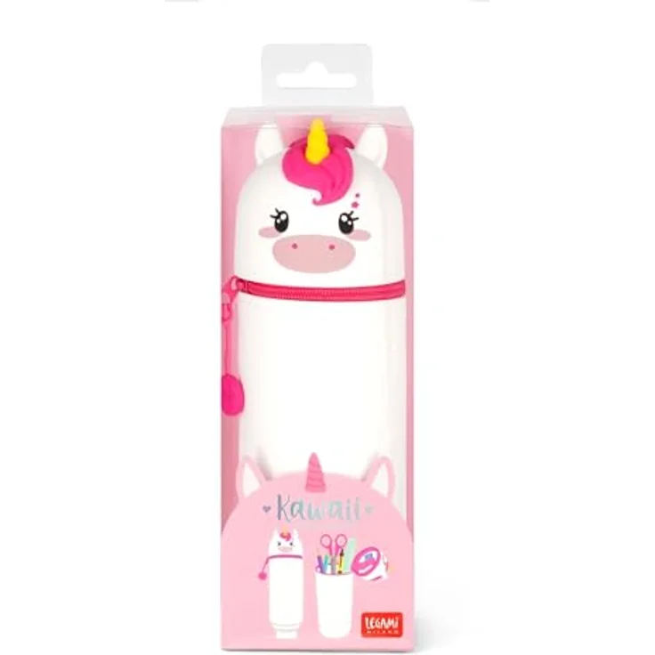 LEGAMI - 2-in-1 Weiche Silikontasche - Kawaii, Einhornförmige Schultasche, Tischstifthalter, Reißverschluss, Silikon, Stiftetasche Buntstifte Marker, H 18,5 cm - Pink – Bild 5